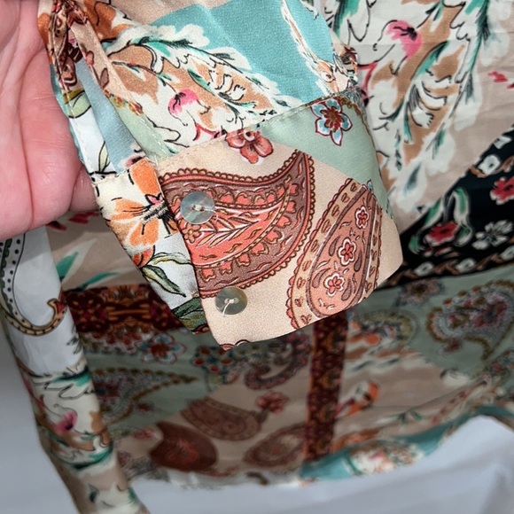 ZARA Satin Effect Womens Neutral Multicolor Paisley Boho Shirt Size M - Picture 6 of 6